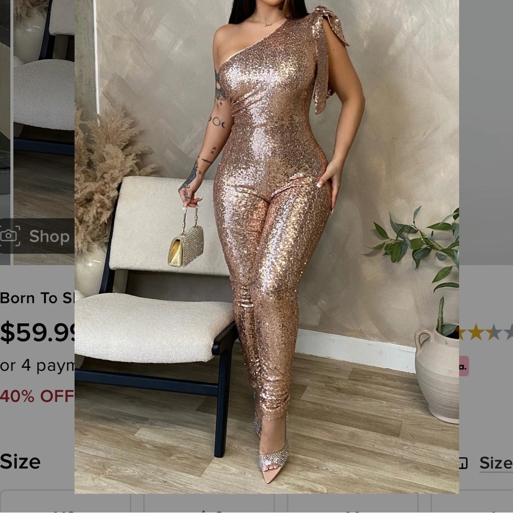 Rose Gold Sequin One-Shoulder Jumpsuit